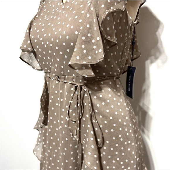 Tommy Hilfiger Fit & Flare Ruffle Dress Polka Dot Tan Taupe Women’s Size 6 NWT - Picture 4 of 8